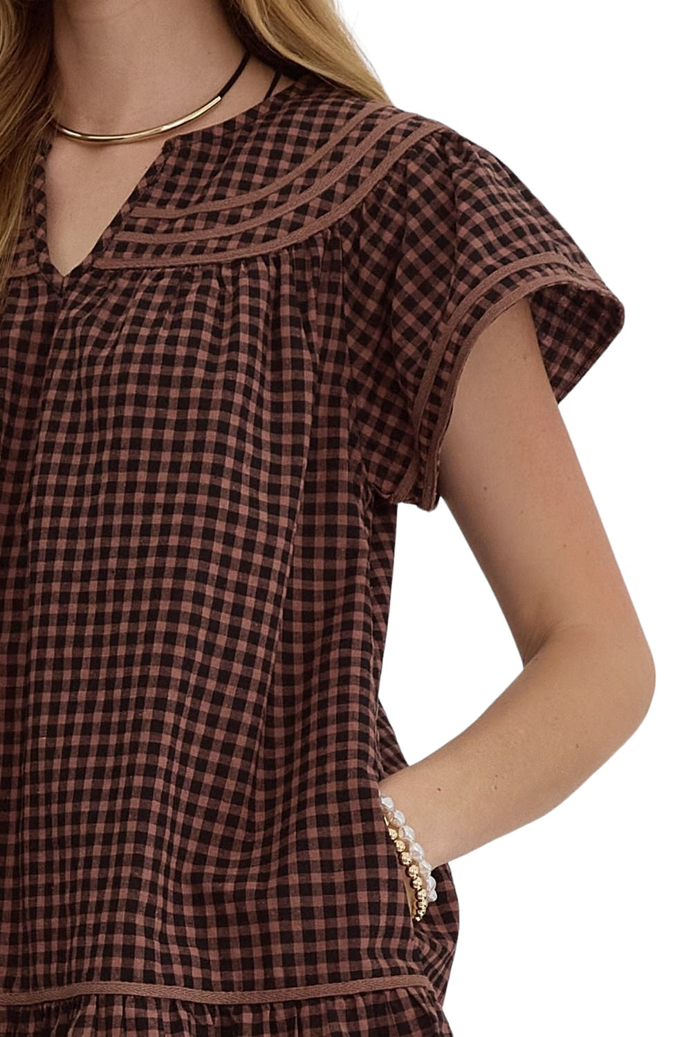 Walk This Way Brown Gingham Dress