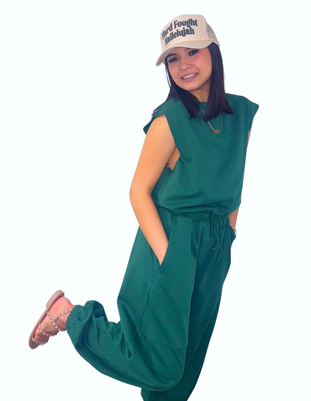 Cotton Cloud Hunter Green Jumpsuit