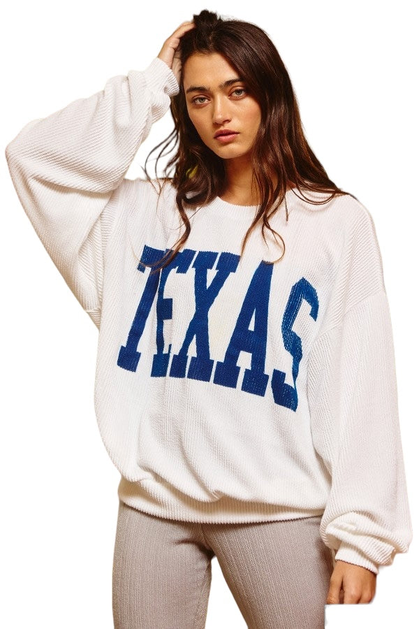 White: She Likes Texas Sweater