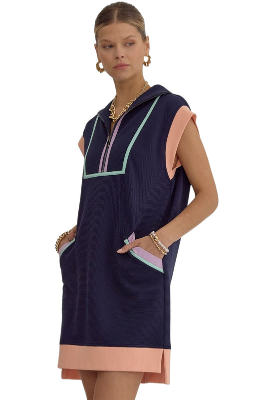 Refresh & Reset Navy Color Mix Dress