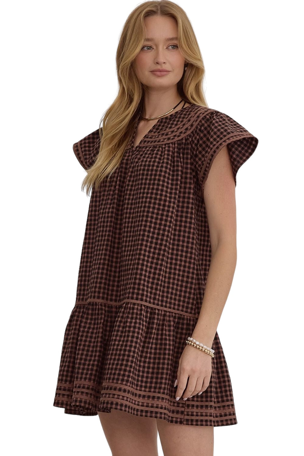 Walk This Way Brown Gingham Dress