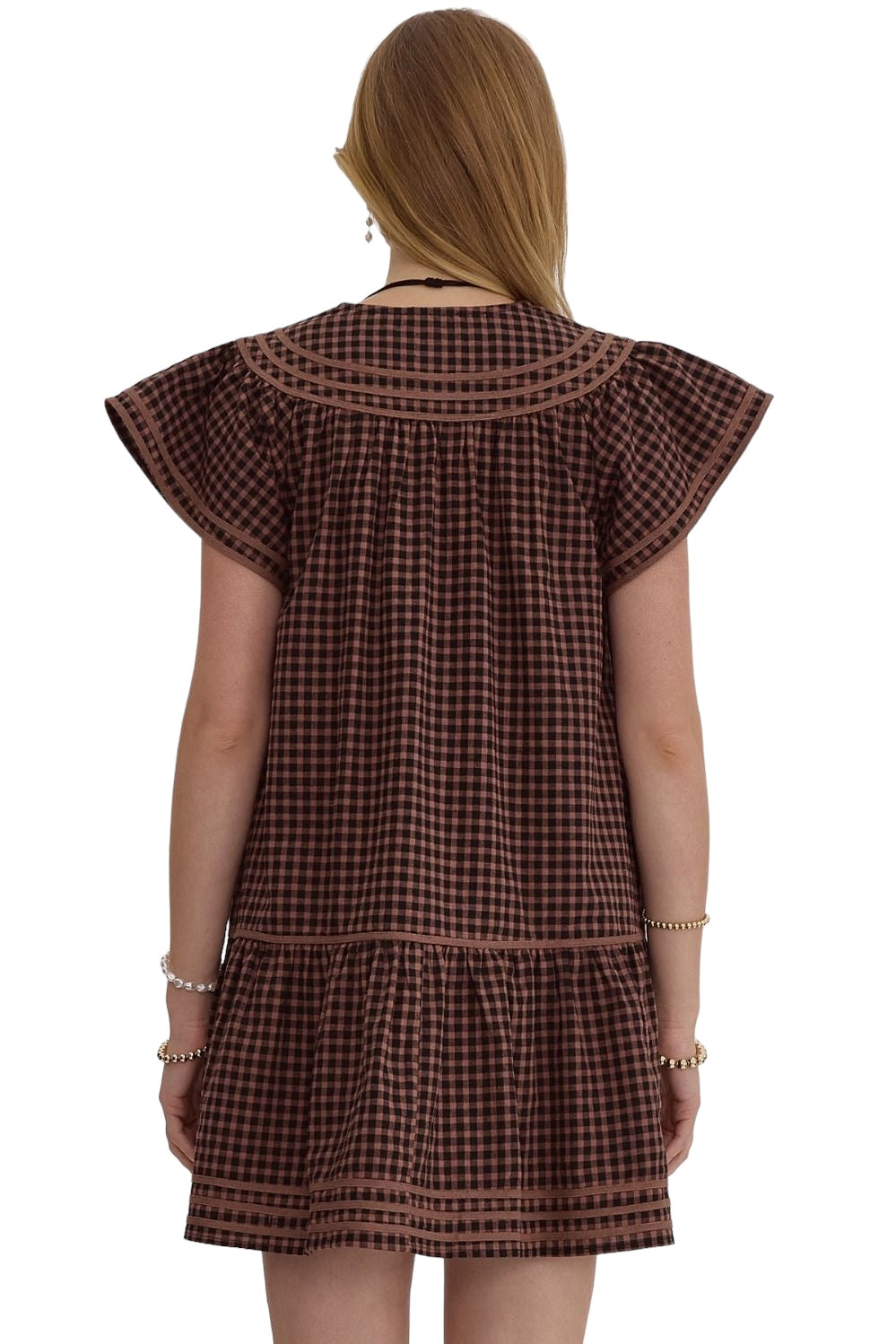 Walk This Way Brown Gingham Dress